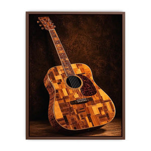 Acoustic guitar canvas art with warm wood texture for music room or office decor.