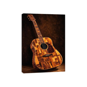 Acoustic guitar canvas art with warm wood texture for music room or office decor.