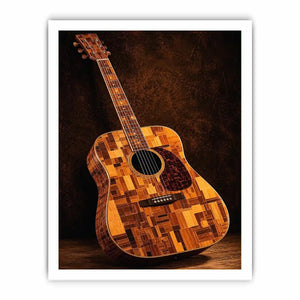 Acoustic guitar canvas art with warm wood texture for music room or office decor.