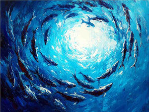 Blue Swim Canvas Painting