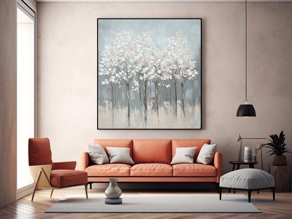 Abstract White Flowers Painting