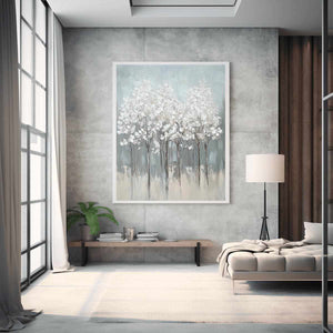 Abstract White Flowers Canvas Painting