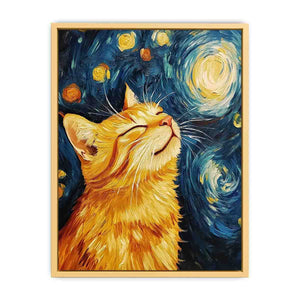 Van Gogh Cat Canvas Painting