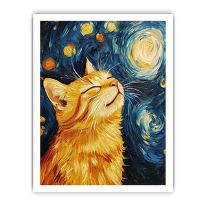 Van Gogh Cat Canvas Painting