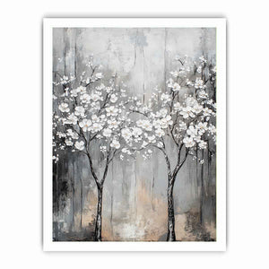 Abstract Silver Trees Canvas Painting
