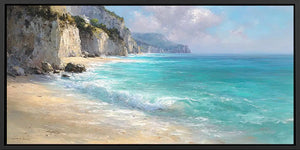 Pale cliff coast canvas art for calm coastal bedroom decor.