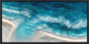 Aerial ocean shoreline canvas art for modern coastal living room decor.