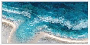 Aerial ocean shoreline canvas art for modern coastal living room decor.