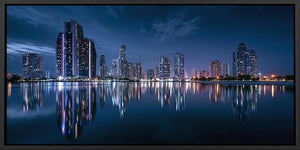 Night city skyline canvas art for modern office and apartment decor.