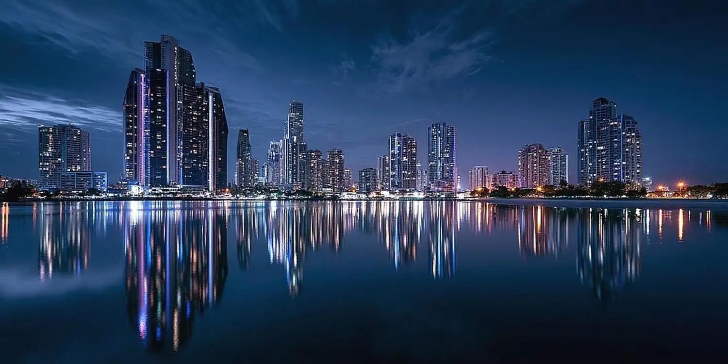Night city skyline canvas art for modern office and apartment decor.