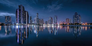 Night city skyline canvas art for modern office and apartment decor.
