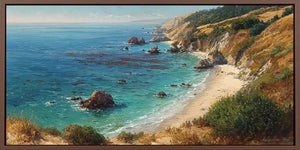 Pacific coastal landscape canvas art for warm luxury living room decor.