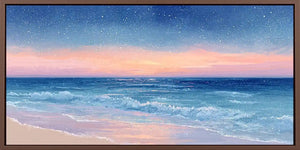Dreamy starry ocean canvas art for peaceful coastal bedroom decor.
