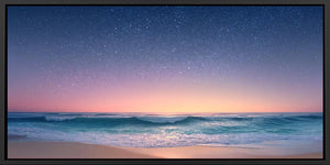 Starry beach horizon canvas wall art for dreamy coastal bedroom decor.