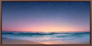 Starry beach horizon canvas wall art for dreamy coastal bedroom decor.
