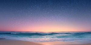 Starry beach horizon canvas wall art for dreamy coastal bedroom decor.