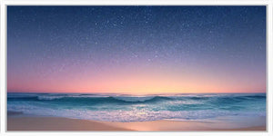 Starry beach horizon canvas wall art for dreamy coastal bedroom decor.