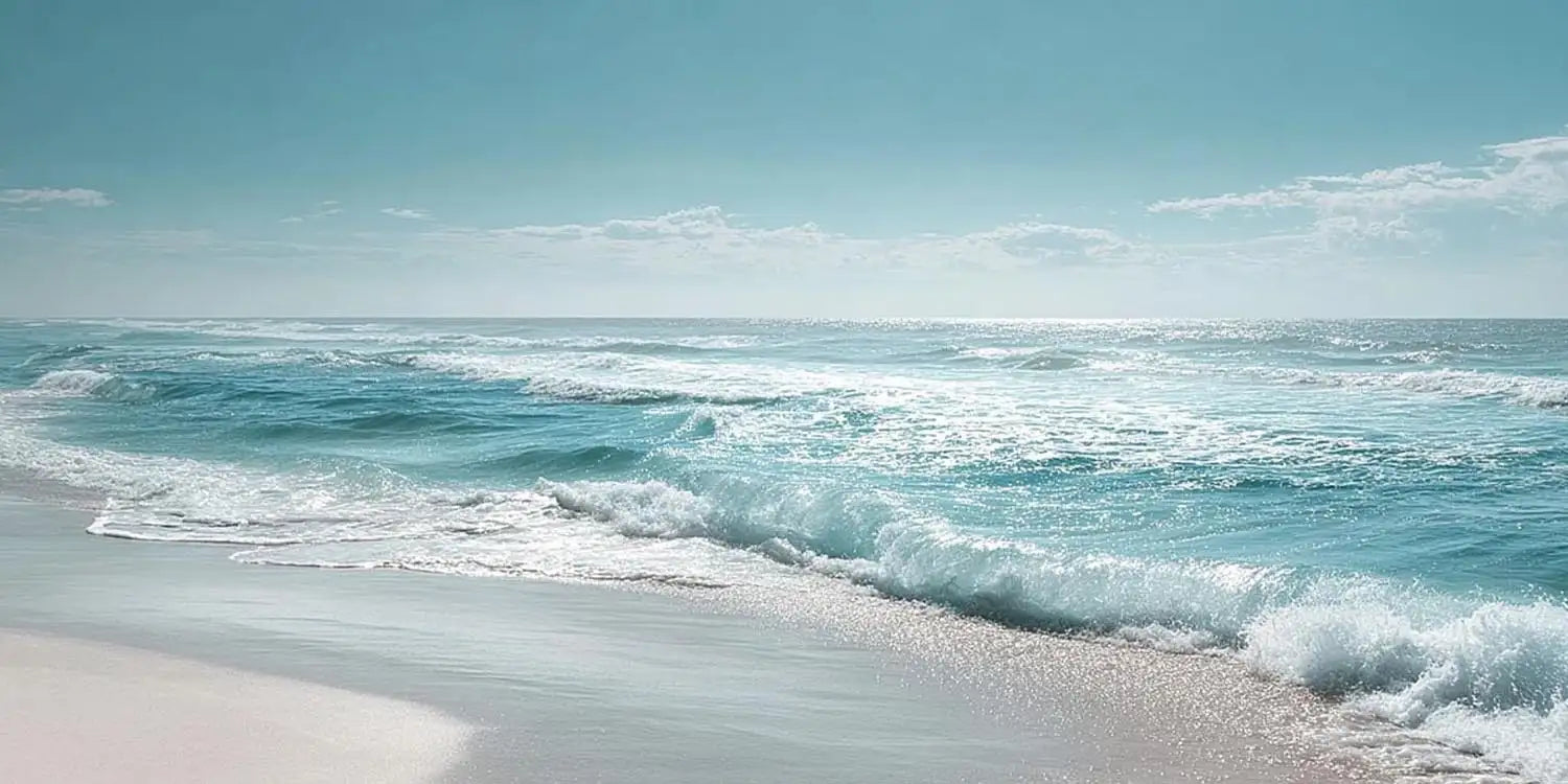 Soft ocean wave photography canvas art for calm coastal living room decor.