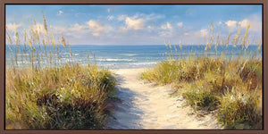 Painted coastal dune pathway canvas art for airy beach house decor.