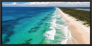 Aerial endless shoreline canvas art for modern coastal living room decor.