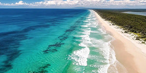Aerial endless shoreline canvas art for modern coastal living room decor.
