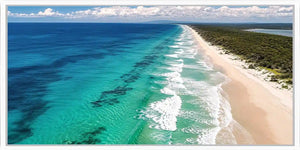 Aerial endless shoreline canvas art for modern coastal living room decor.