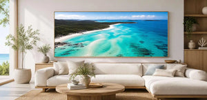 Island turquoise bay canvas art for luxury coastal living room decor.