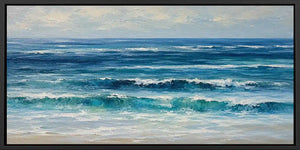 Deep blue ocean wave canvas art with layered surf and soft coastal movement.