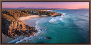 Panoramic coastal sunset canvas art with turquoise ocean for luxury interiors.