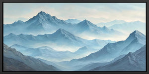 Misty blue mountain panorama panoramic canvas art for modern living room decor