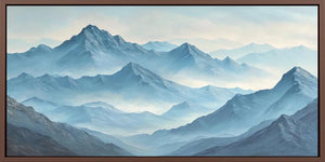 Misty blue mountain panorama panoramic canvas art for modern living room decor