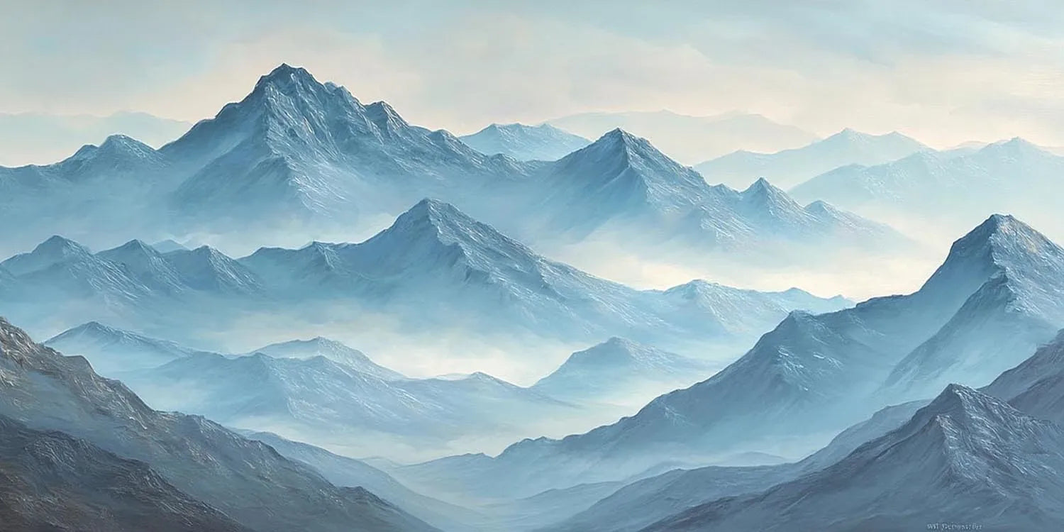 Misty blue mountain panorama panoramic canvas art for modern living room decor