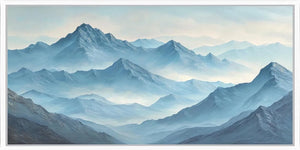 Misty blue mountain panorama panoramic canvas art for modern living room decor