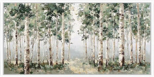 Birch forest landscape panoramic canvas art for modern living room decor