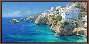 Mediterranean coastal village panoramic canvas art for modern living room decor