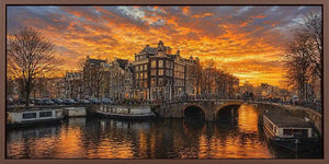 Historic canal city sunset panoramic canvas art for modern living room decor