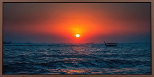 Ocean sunset seascape panoramic canvas art for modern living room decor