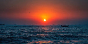 Ocean sunset seascape panoramic canvas art for modern living room decor