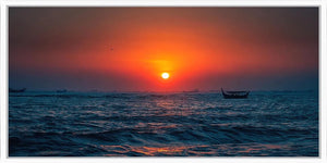 Ocean sunset seascape panoramic canvas art for modern living room decor