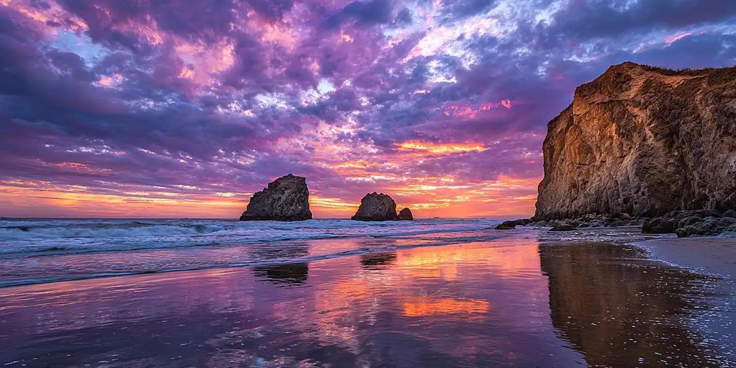 Beach sunset coastline panoramic canvas art for modern living room decor