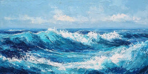 Ocean wave painting panoramic canvas art for modern living room decor
