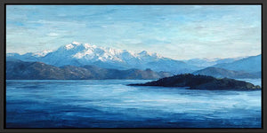Snowy mountain lake panoramic canvas art for modern living room decor