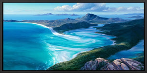 Turquoise bay landscape canvas art for serene coastal bedroom decor.