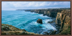 Rugged coastal cliff canvas art for refined modern living room decor.