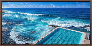Coastal ocean pool canvas art with blue waves for modern beach house decor.