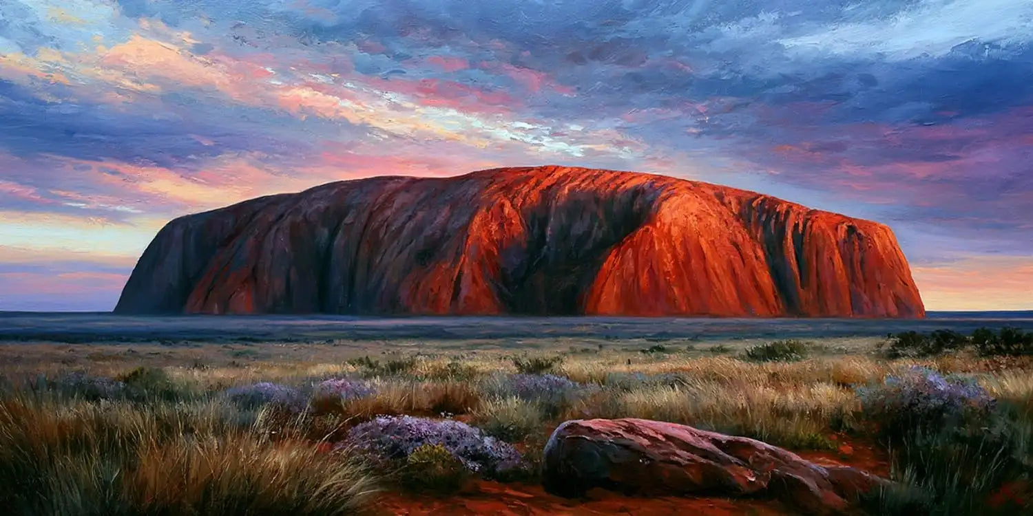 Uluru desert landscape canvas art for warm modern living room decor.