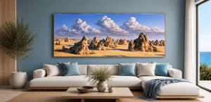 Pinnacles desert canvas art for warm modern living room decor.