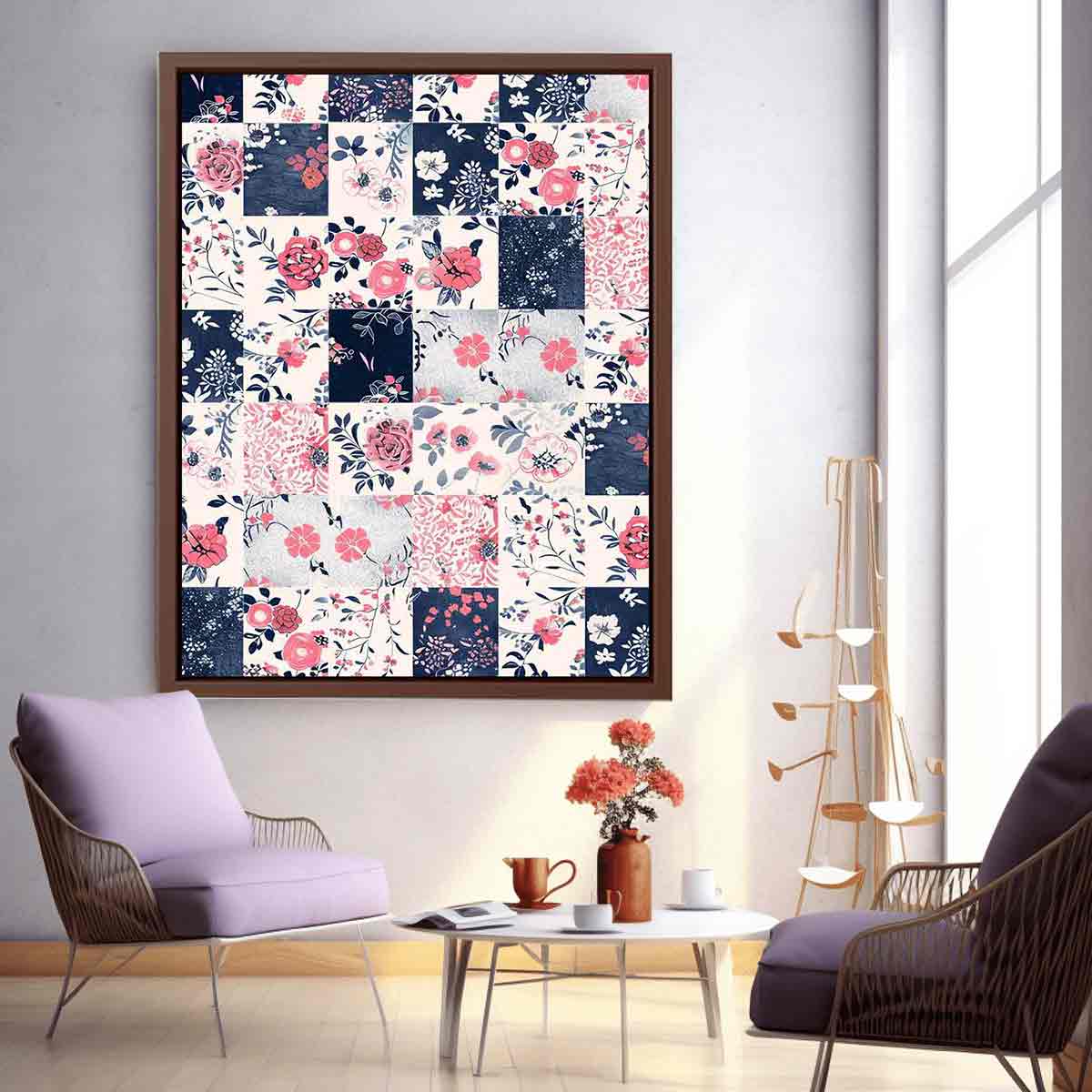 Pink Blue Flowers Patchwork