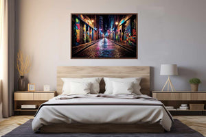 Neon graffiti alley canvas print for modern loft living room decor.
