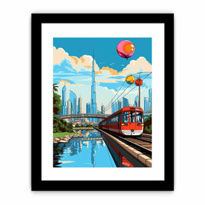 Dubai pop art train illustration canvas for colorful kids room decor.